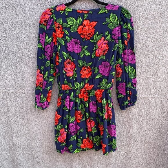 Zara Trafaluc Blue Floral Long Sleeve V Neck Zip Mini Dress Sz XS - Picture 8 of 10